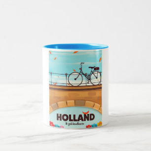 Holland "Ik zal handhaven" Fiets reisposter. Tweekleurige Koffiemok