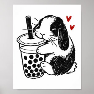 Holland Lop Rabbit houdt van Boba Tea Bunny en Bub Poster