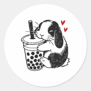 Holland Lop Rabbit houdt van Boba Tea Bunny en Bub Ronde Sticker