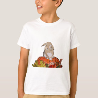 Holland Lop sur un T-Shirt Citrouille