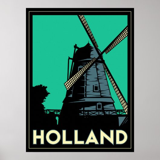 holland moulin europe art déco affiche rétro (Devant)
