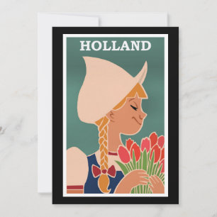 Holland, oude poster, Nederlands meisje met tulpen Kaart