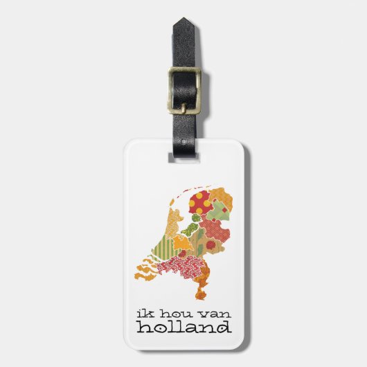 Holland Province Map Bohemian Patchwork Style Bagagelabel (Voorkant verticaal)