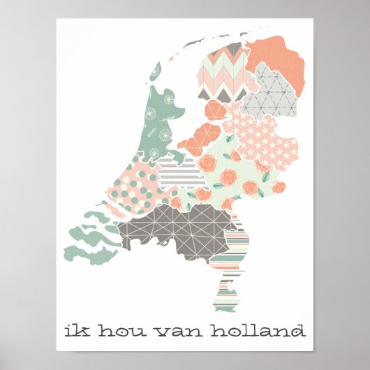 Holland Province Map Geometric Patchwork Style Poster (Voorkant)