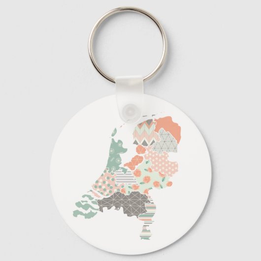 Holland Province Map Geometric Patchwork Style Sleutelhanger (Voorkant)