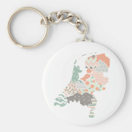 Holland Province Map Geometric Patchwork Style Sleutelhanger