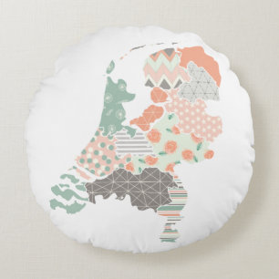 Holland Provincie Kaart Geometrische Patchwork Sti Rond Kussen