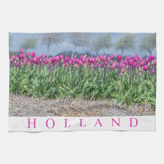 Holland roze tulpen veld uitzicht theedoek (Horizontaal)