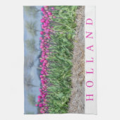Holland roze tulpen veld uitzicht theedoek (Verticaal)