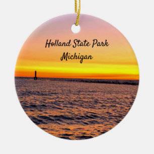 Holland State Park Michigan Pier Sunset Keramisch Ornament