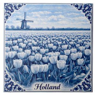 Holland tulpen Delft Blue stijl keramische tegel Tegeltje