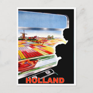 Holland, uitzicht van treinraam, vintage-reis briefkaart