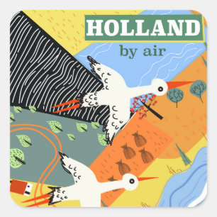 Holland vanuit de lucht vintage vakantieprint vierkante sticker