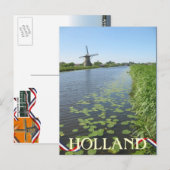 Holland Windmill le long de la carte postale Canal (Devant / Derrière)