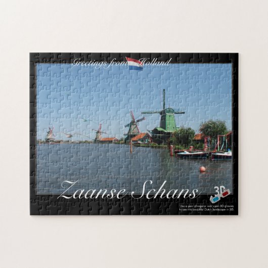 Holland Zaanse Schans Windmills 3D Anaglyph Puzzle Legpuzzel (Horizontaal)