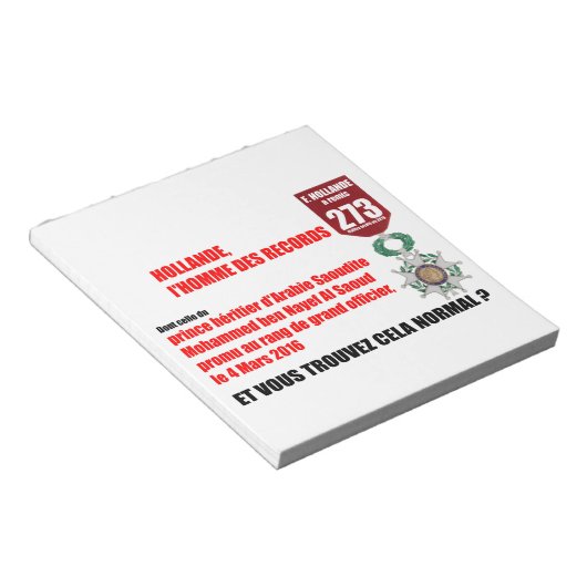 Hollande Record Légions d'Honneur - Bloc-notes (Incliné)