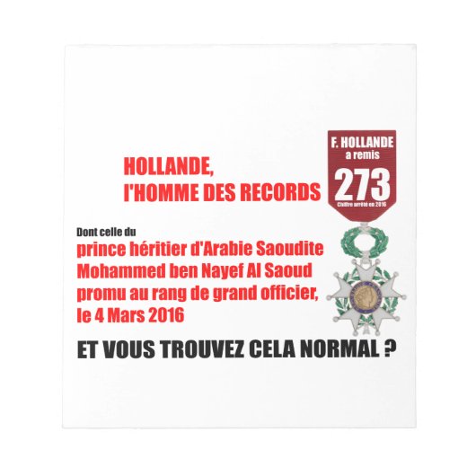 Hollande Record Legions d'Honneur - Blocnote (Voorkant)
