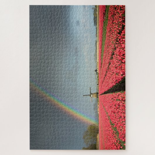 Hollandschap met regenboog, tulpen, windmolen legpuzzel (Verticaal)