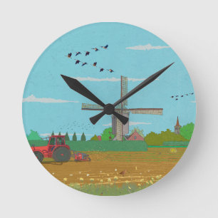 Hollandse Windmolen Landschap Nederland Ronde Klok