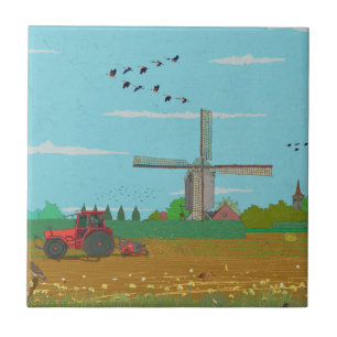 Hollandse Windmolen Landschap Nederland Tegeltje