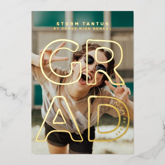 HOLLOW LINE SCOOOL GRAD Gold Foil Faire-part (Recto)