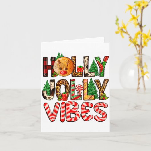 Holly A Jolly Vibes Reindeer Christmas Trees Light Kaart (Gele Bloem)