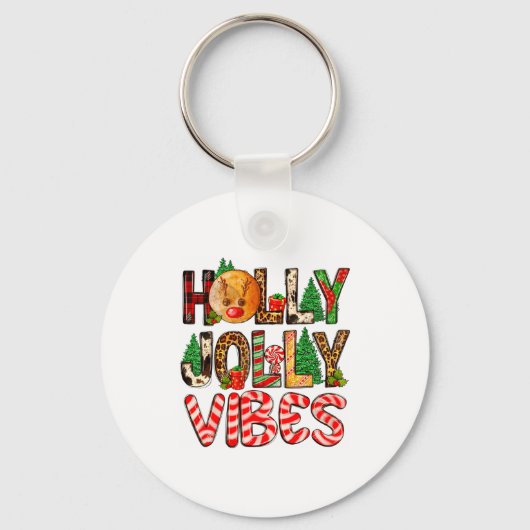 Holly A Jolly Vibes Reindeer Christmas Trees Light Sleutelhanger (Voorkant)