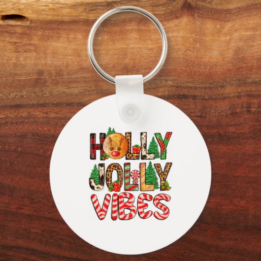 Holly A Jolly Vibes Reindeer Christmas Trees Light Sleutelhanger (Voorkant)