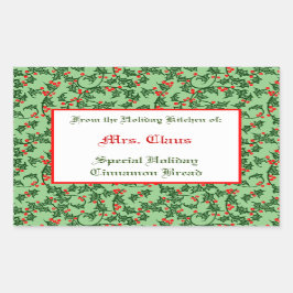 Holly and Berries Editable Baking Sticker on Sage