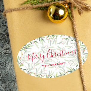Holly and Berries Holiday Kerstmis Ovale Sticker