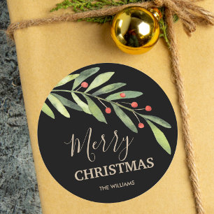 Holly and Berries Holiday Kerstmis Ronde Sticker