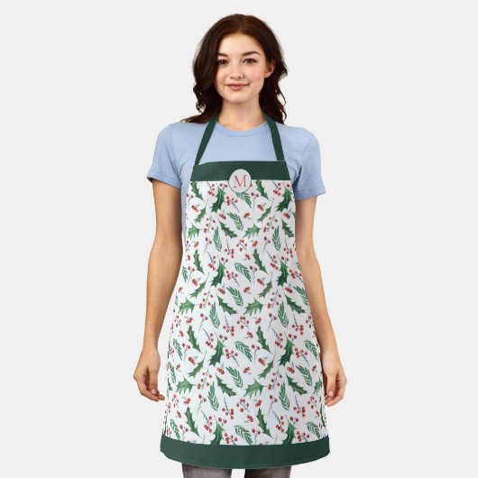 Holly and Berry Kerstpattern Monogram Schort (Gedragen)