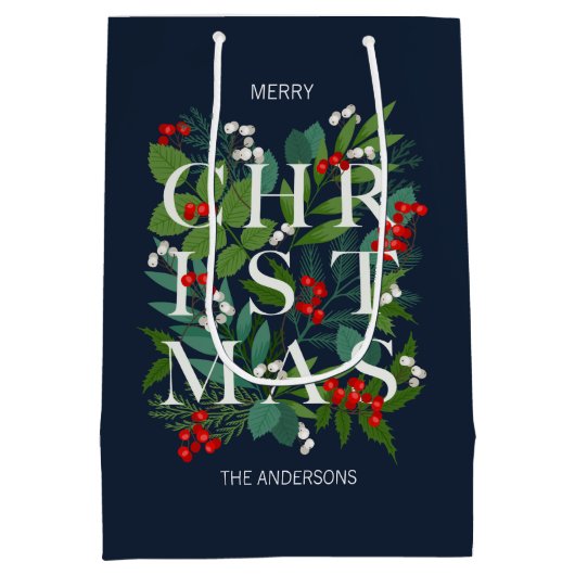 Holly and Greenery Merry Kerstfeestdag Medium Cadeauzakje (Achterkant)