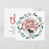 Holly and Leaf Circle Moose Kerstfeestay Card Feestdagenkaart (Voorkant / Achterkant)