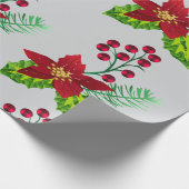 Holly and Pointsettia pattern Cadeaupapier (Hoek)