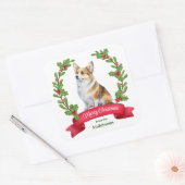 Holly Banner Corgi Dog Christmas Square Sticker (Envelop)