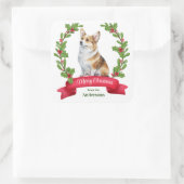 Holly Banner Corgi Dog Christmas Square Sticker (Tas)