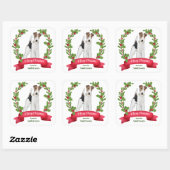 Holly Banner Fox Terrier Dog Kerstmis Vierkante Sticker (Vel)