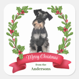 Holly Banner Miniature Schnauzer Dog Kerstmis Vierkante Sticker