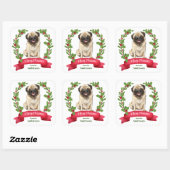 Holly Banner Pug Dog Kerstmis Vierkante Sticker (Vel)