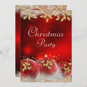 Holly Baubles Red Gold Invitation de la fête de No