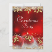 Holly Baubles Red Gold-kerstfeest Uitnodiging (Voorkant)