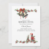 Holly Bells Kaars Winter bruiloft repetitie diner Kaart (Voorkant)