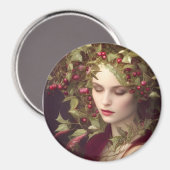 Holly Berries Beauful Woman Kerstmis Magneet (Voorkant / Achterkant)