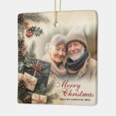  Holly Berries Beige Foto Kerst Keramisch Ornament (Links)