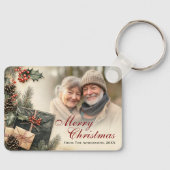  Holly Berries Beige Foto Kerst Sleutelhanger (Voorkant)