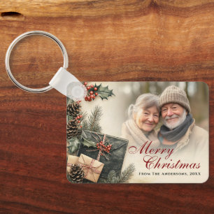  Holly Berries Beige Foto Kerst Sleutelhanger