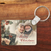  Holly Berries Beige Foto Kerst Sleutelhanger (Voorkant)