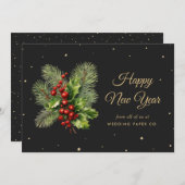 Holly Berries Botanical Black Bonne Carte de Nouve (Devant / Derrière)