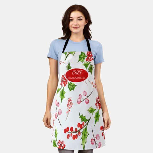 Holly Berries Branches Holiday Apron Schort (Gedragen)